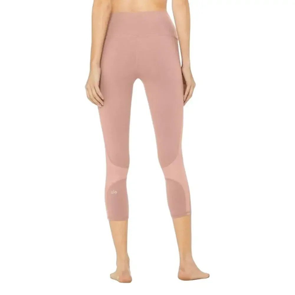 Alo Yoga High Waist Coast Capri Leggings Mesh Size Small Smoky Quartz
